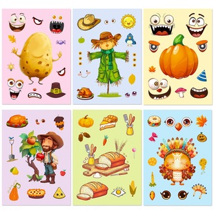 Super cost-effective 12 cartoon autumn harvest festival puzzle stickers children's toys fun handmade a batch