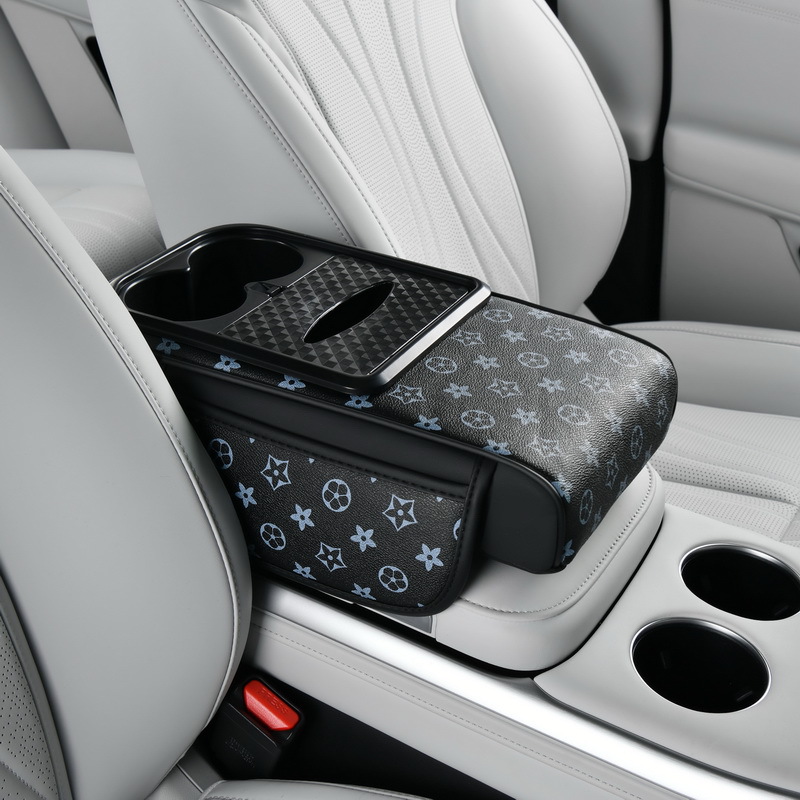 Fushou Car Armrest Box Heightening Pad Car Tissue Box Phone Holder Black Print (Armrest box pad) - black