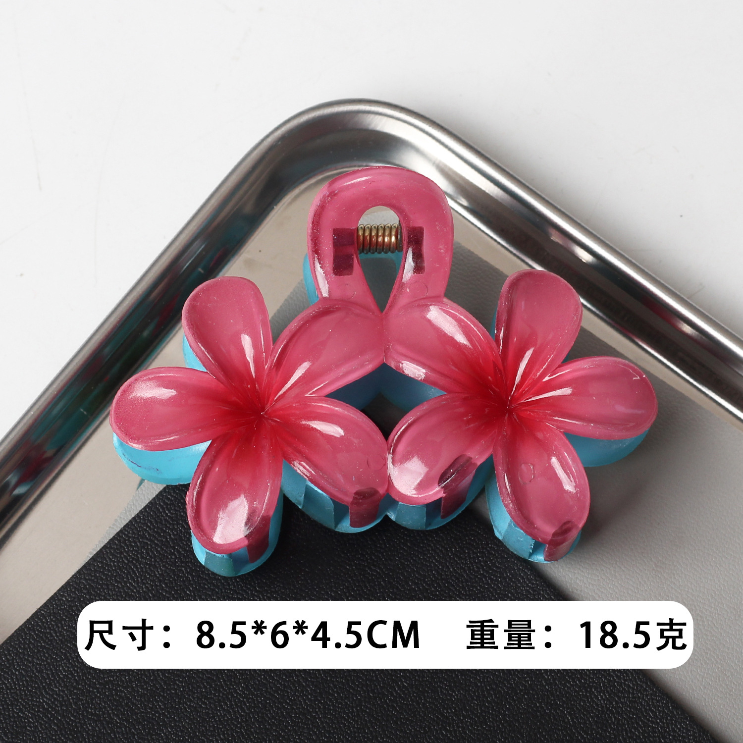 Clip de agarre de flor de frangipani de color caramelo caliente de Amazon transfronterizo Horquilla de flor de color transparente Horquilla de estilo de vacaciones de viaje