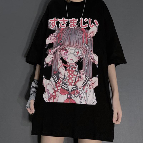 Sweet and Cool Women's Handed T-Shirt 2025 Summer Student Loose Couple BF Original Hostel Style JK Dark Girl T-Shirt