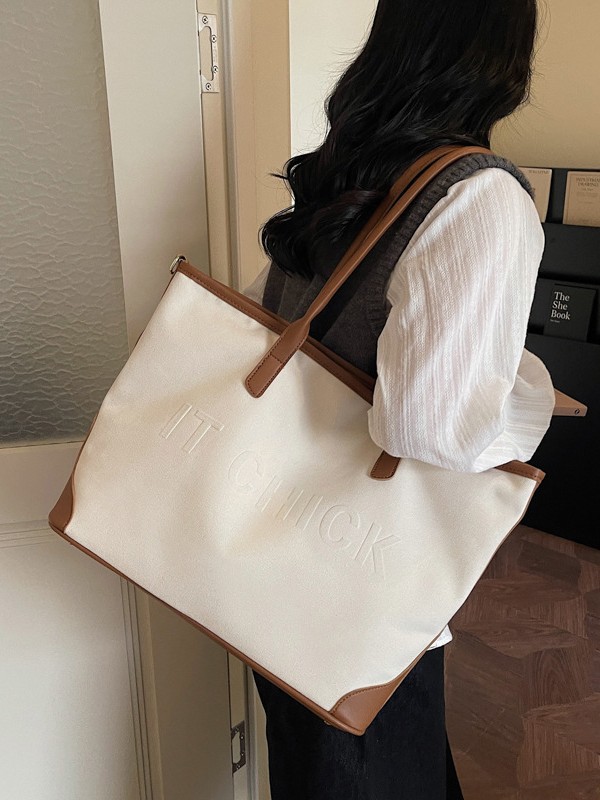 Bolso coreano de gran capacidad, bolso de mano, nicho de moda para mujeres, tela de color contrastante, empalme, bolso de hombro, bolso de viaje ocio