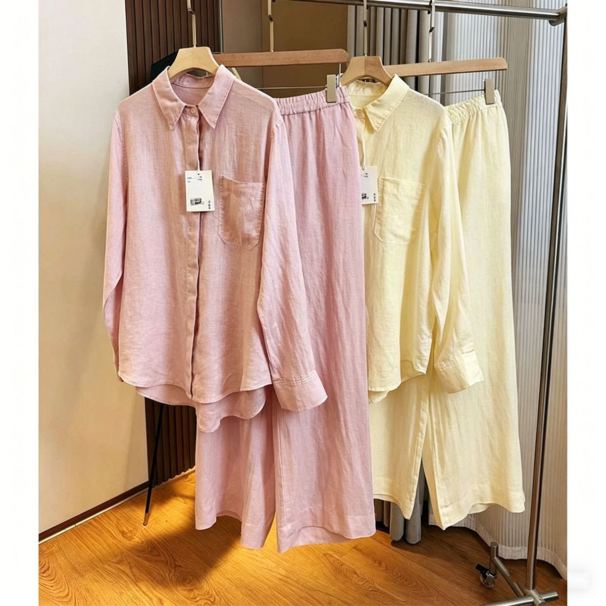 Women's Cotton Linen Shirt Set Korean Style Lightweight Loose Sun Protective Top And Wide Leg Pants Two Piece Fashionable Youthful Clothing_ecoleips.com