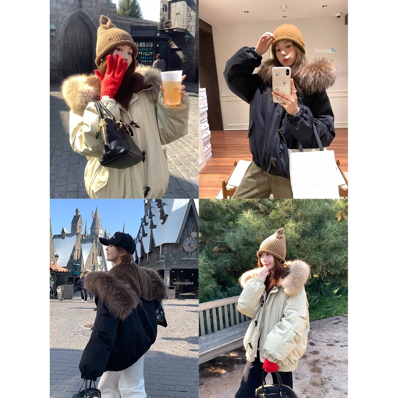 2707 #   Im to Fuji Snow Top 90 White Duck down Horn Button Raccoon Fur down Jacket Women's Winter Hooded Jacket