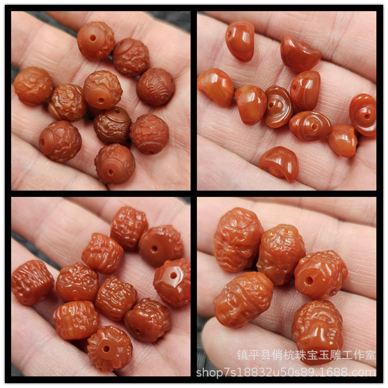 Southern Red Agate Ingot Jade Loose Beads Persimmon Red Lion Awakening Phoenix Peony Beads Jewelry Accessories Beads
