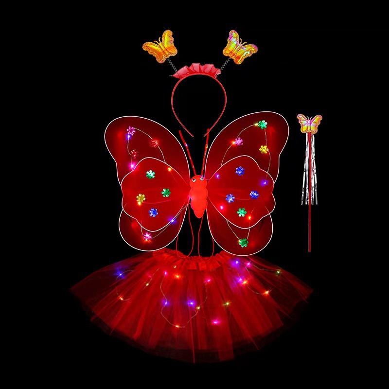 Mariposa luminosa alas de niña espalda juguetes flash niños maravillosos hadas varitas mágicas hadas flores set de tres piezas