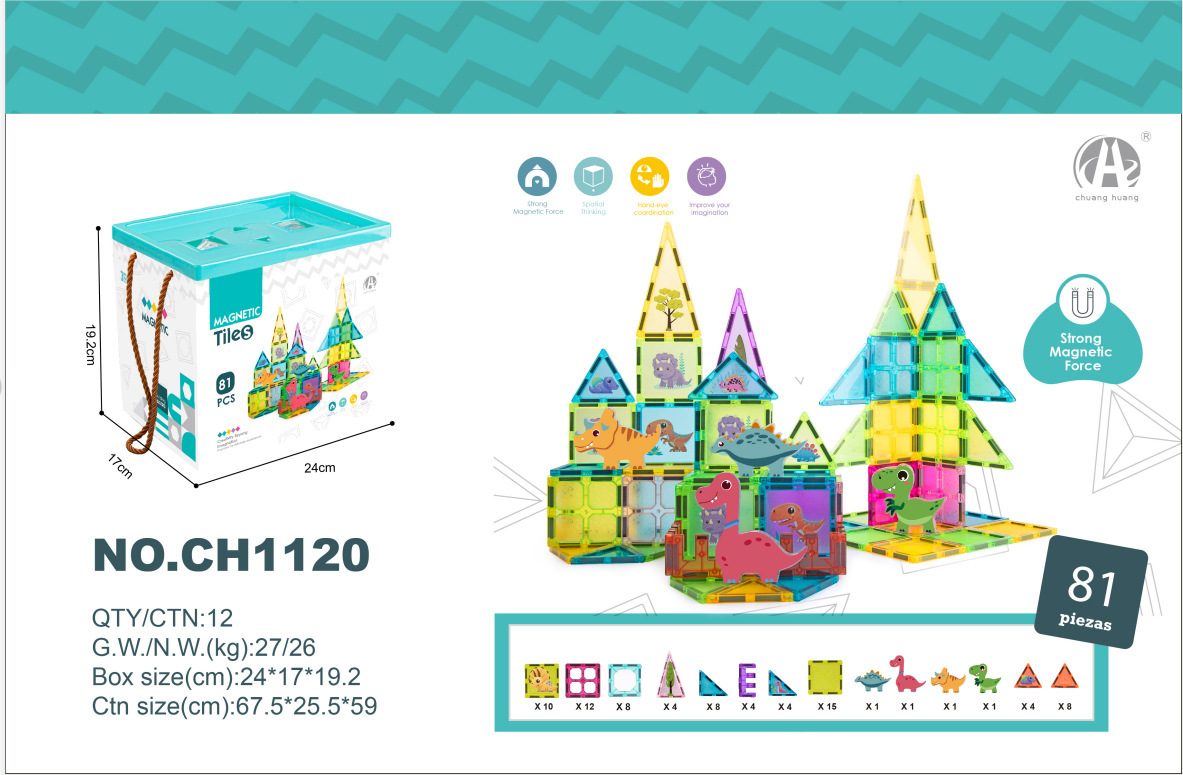 7.5CM 공룡 테마 컬러 창 자석 시트 81PCS