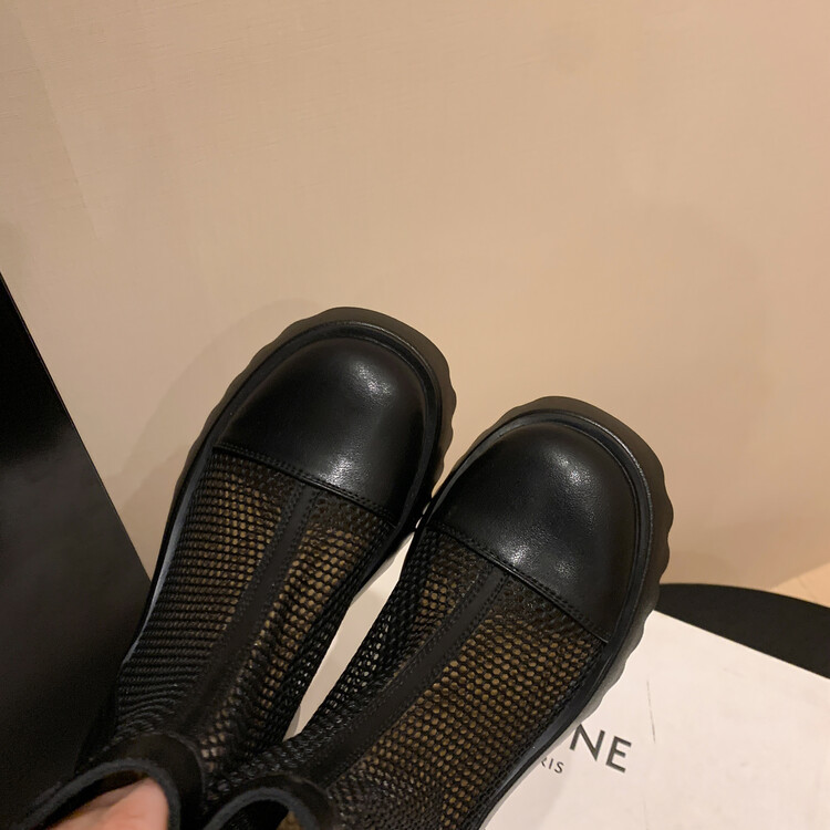 Boot nữ cổ cao đế dày gót bánh xốp da bò lưới thoáng khí xuân hè 2024 — Màu đen, Màu trắng be chi tiết 127