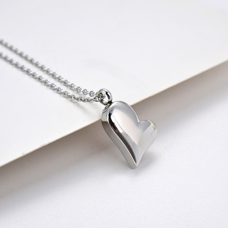 Curved Peach Heart Stainless Steel Pendant Necklace