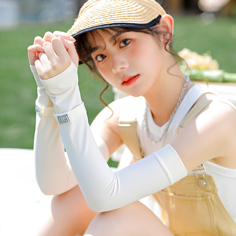 夏季高彈力防曬手套冰感防紫外線冰絲袖套女開車騎行防曬冰袖批發