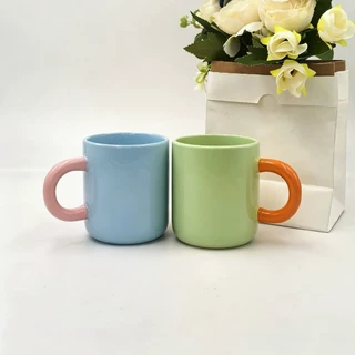 工厂创意双色把手陶瓷杯简约胖胖马克杯办公室早餐杯纪念礼品定制