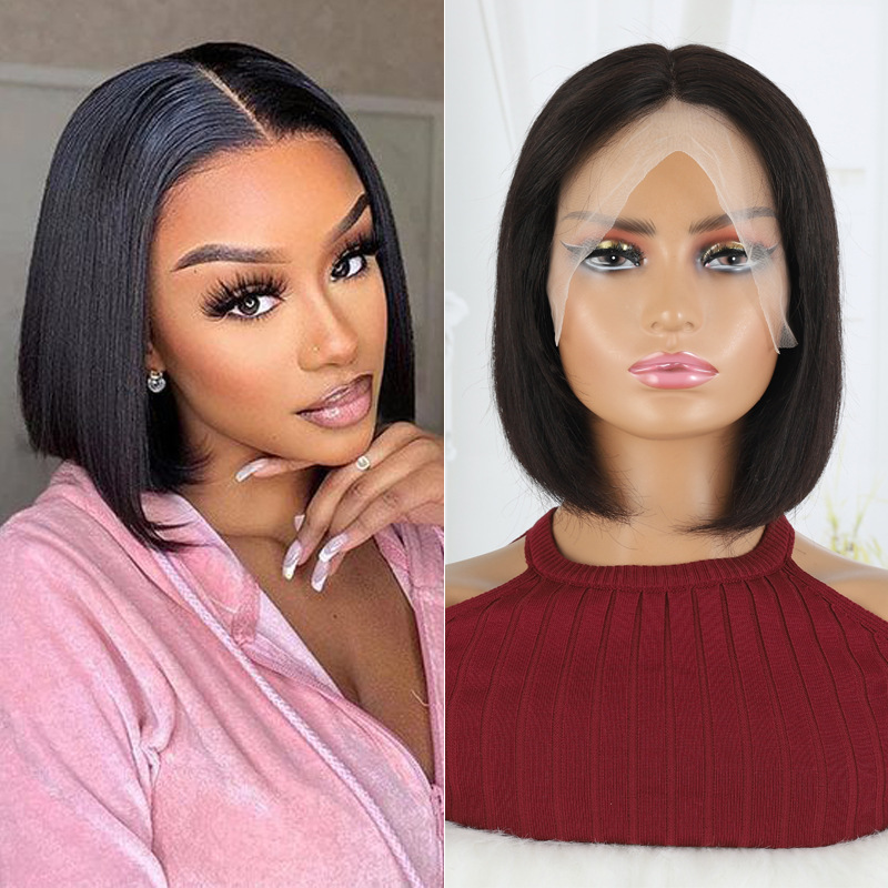 Xinqin foreign trade cross-border wig short straight front lace wig fashion Natural realistic manufacturer Xinqin foreign trade cross-border wig short straight front lace wig fashion Natural realistic manufacturer