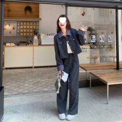 韩系灰色西装套装女春秋季流行盐系又a又飒ootd西服两件套穿搭