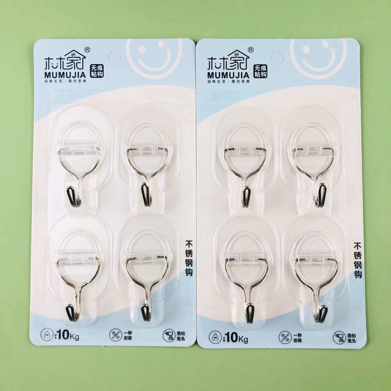 厂家批发无痕粘钩挂钩不伤墙面不锈钢钩承重强家用4只透明粘钩