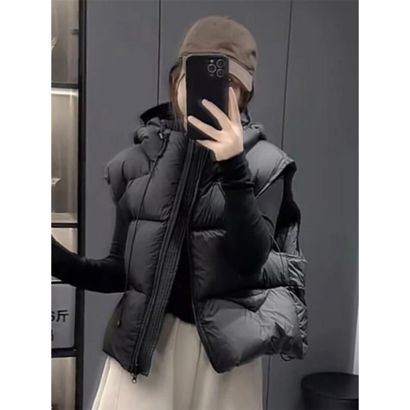 European down Vest for Women 2025 Autumn and Winter Korean Style Hooded down Jacket Vest Short Loose Casual Vest Vest