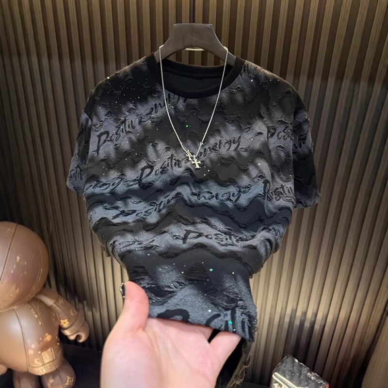 2026 New Letter Print Short-Sleeve Men's Starry Sky Pattern Top, Popular Half-Sleeve Round Neck Trendy Men's Short-Sleeve T-Shirt