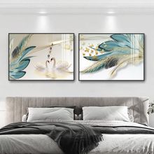 现代简约晶瓷抽象壁画有框卧室双联轻奢背景挂画