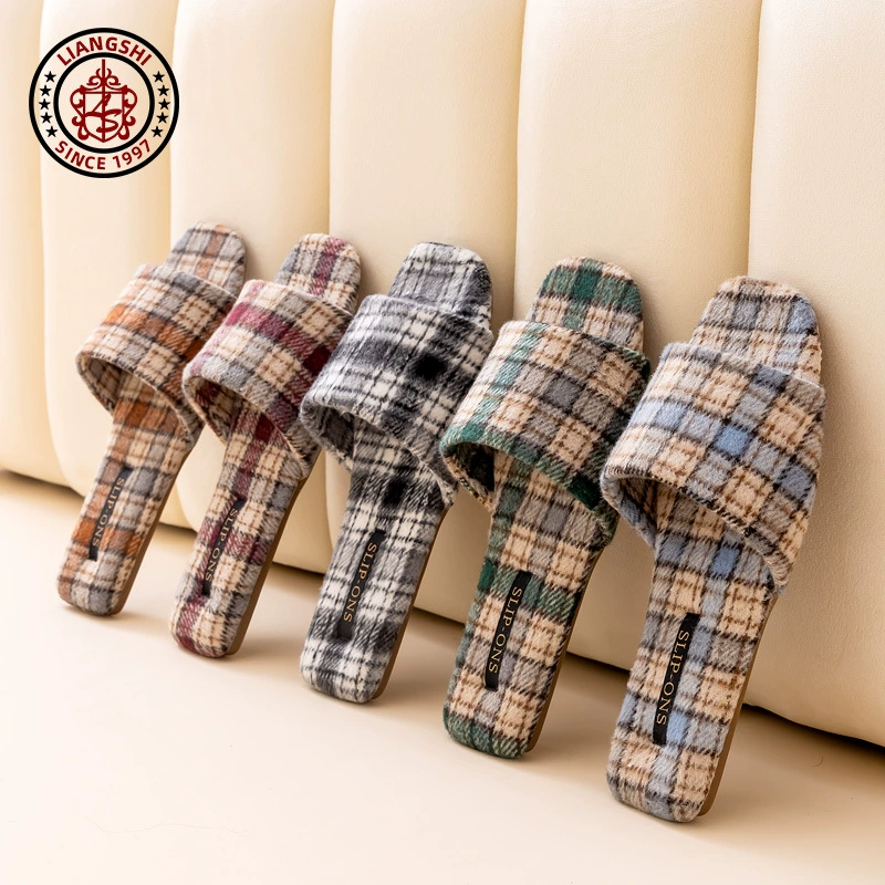 Весенне-летние сандалии Liang с открытым носком и клетчатой ​​подошвой из воловьей кожи, легкие роскошные женские домашние тапочки, мужские нескользящие туфли в шотландском стиле.