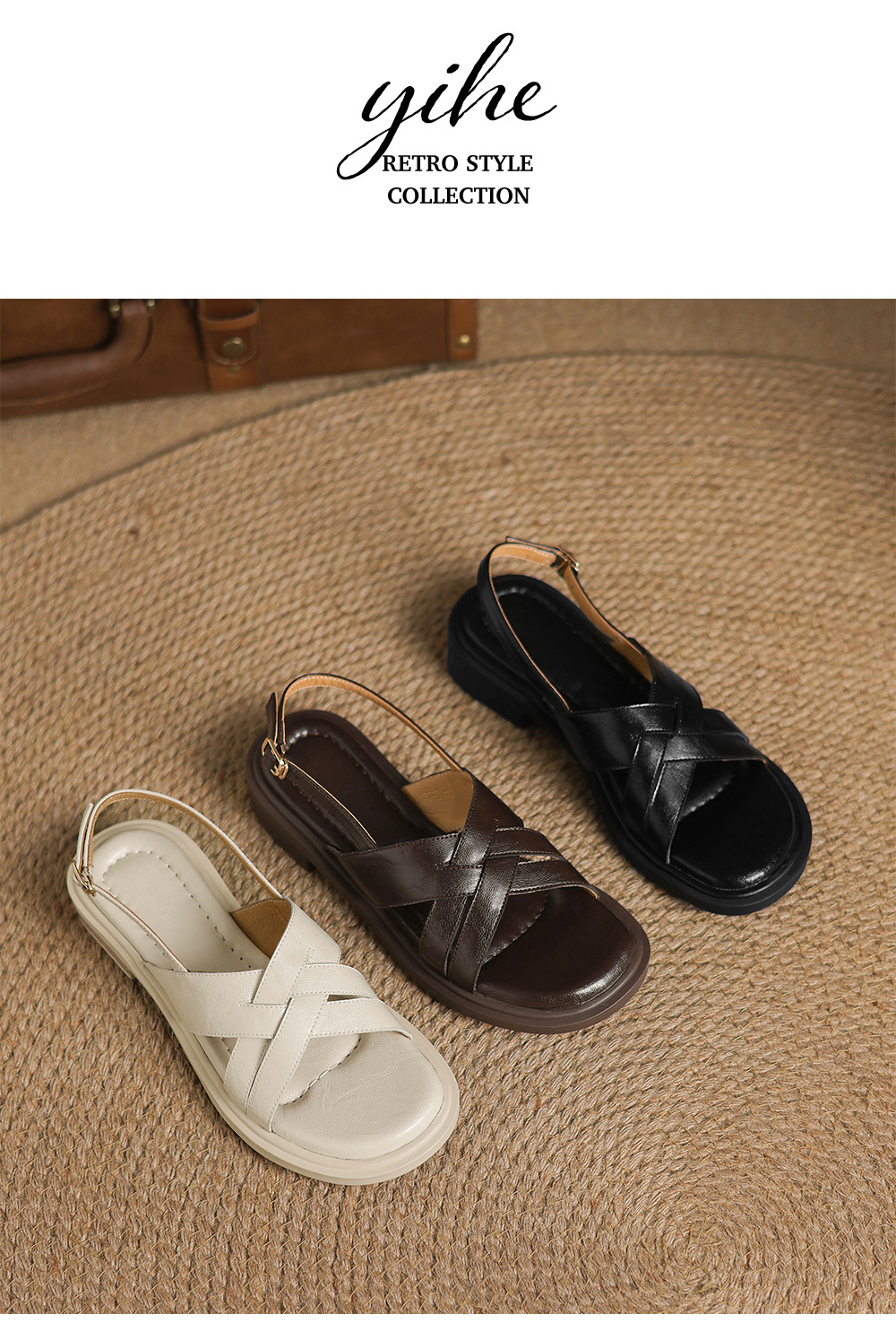 Dép sandal nữ quai chữ V đế bệt hở mũi, phong cách đi biển mùa hè — màu nâu chi tiết 19