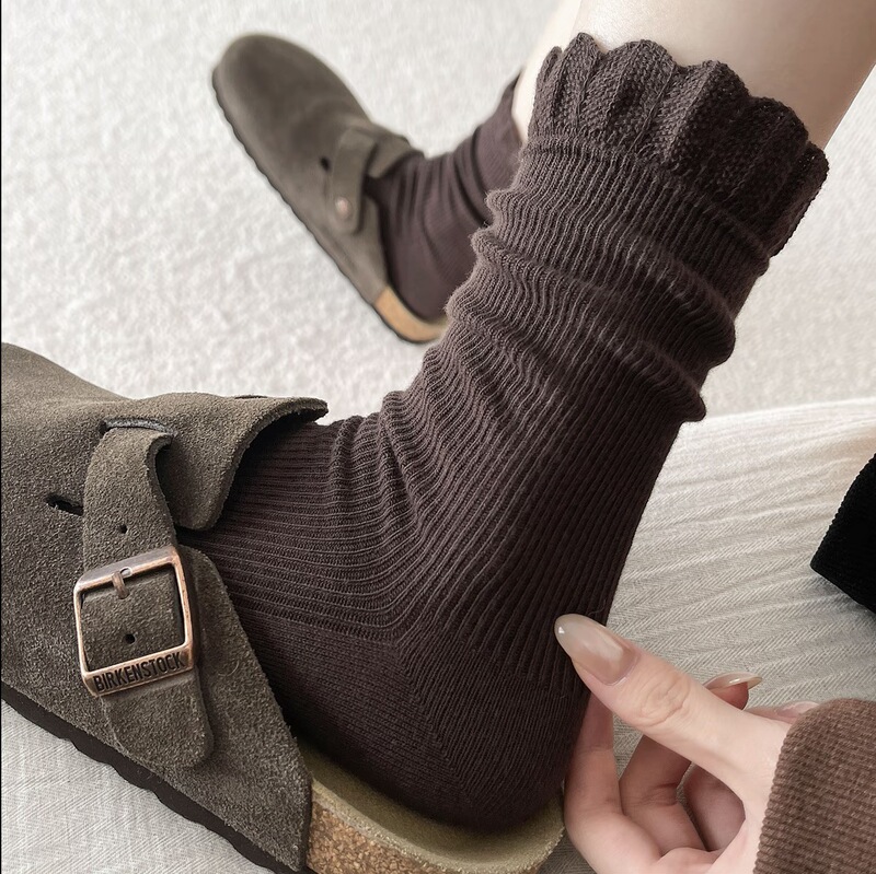 Ruffled socks, early autumn, mid-calf length, versatile, simple, Japanese-style, striped, trendy, Korean-style, preppy style