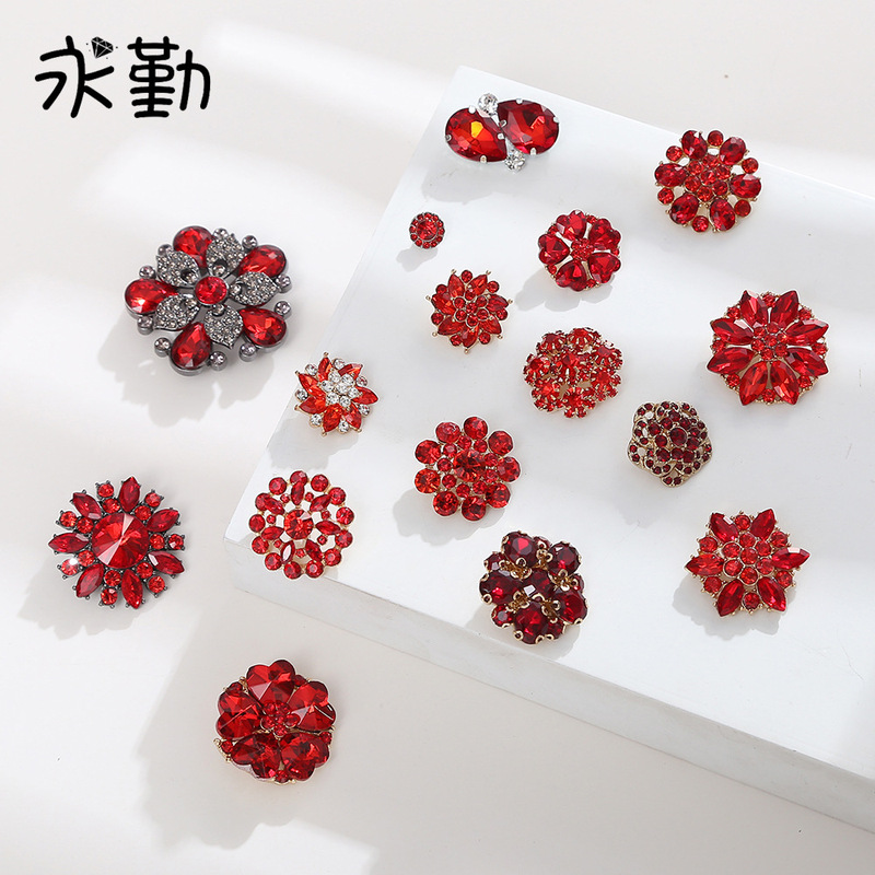 Metal Diamond-Encrusted Fur Mink Coat Buttons Versatile Women's Tops Sweater Windbreaker Jacket Red Large Buttons