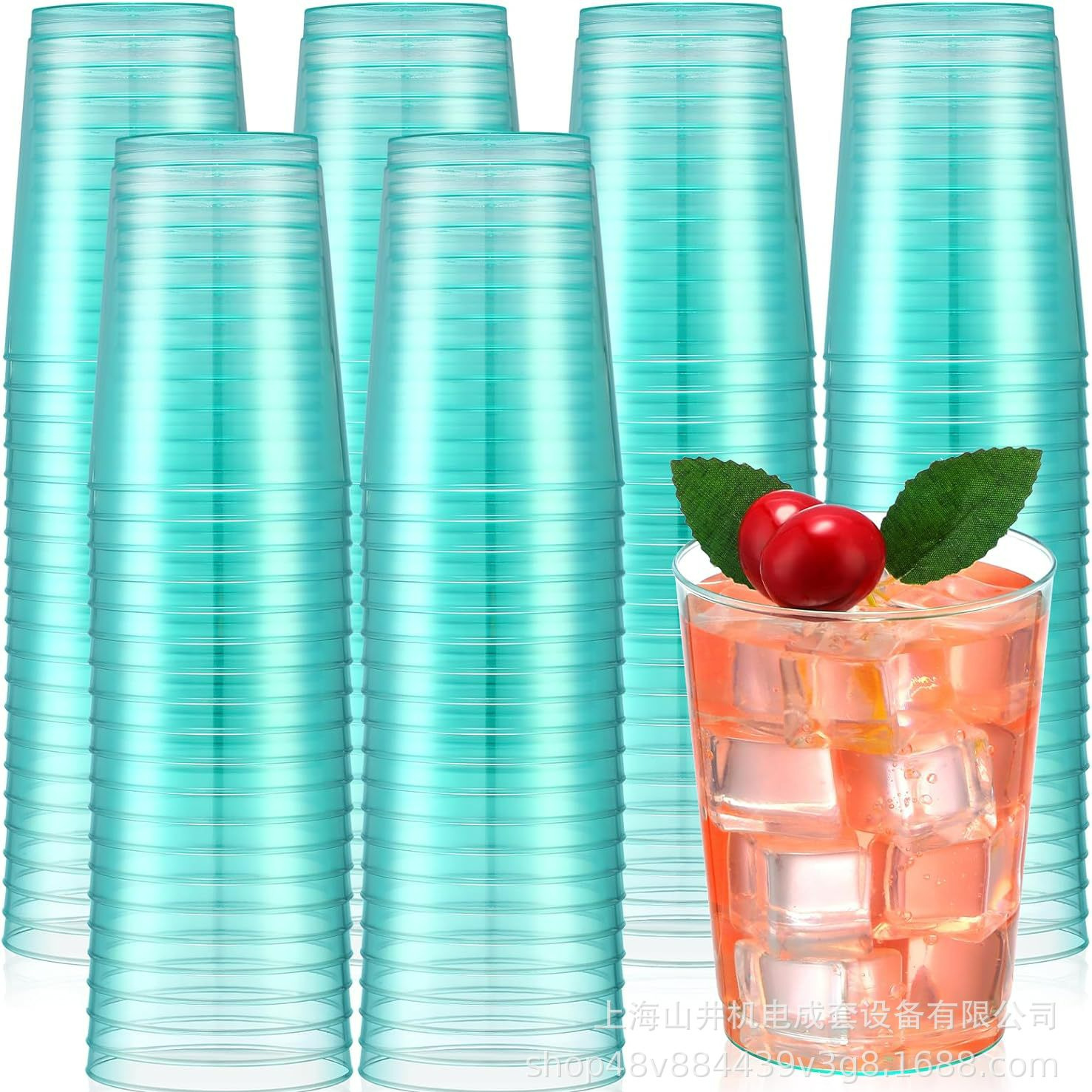 10oz半透明兰色薄荷蓝色一次性塑料杯子PS加厚航空杯厂家跨境