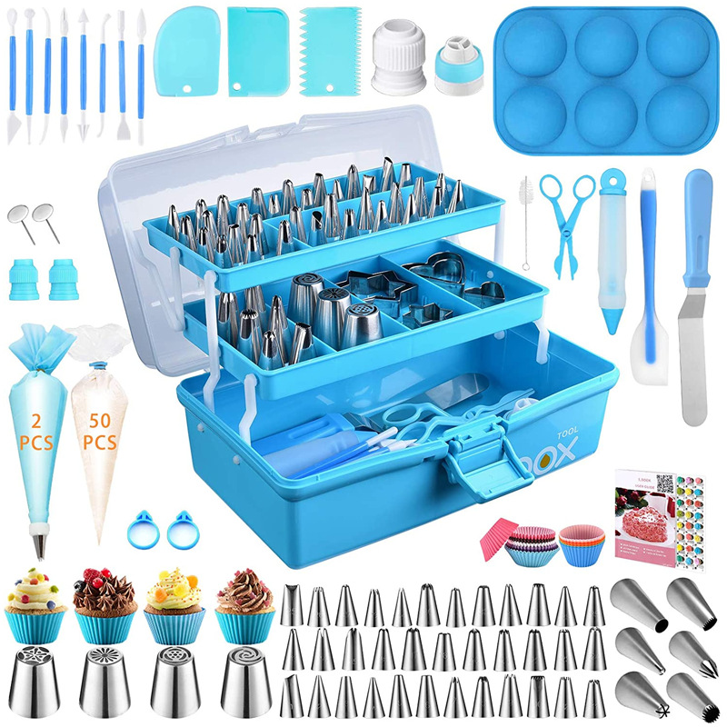 Juego de herramientas para decoración de pasteles de 137 piezas – estilo nórdico, plato giratorio, kit completo