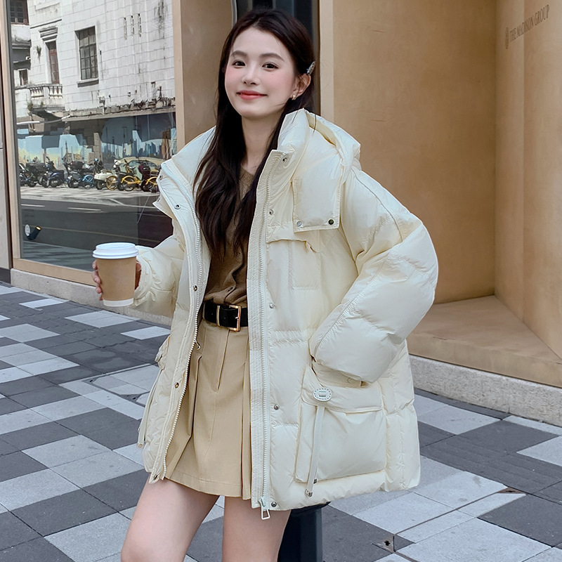 大季2025新款胖mm200斤韩版加肥加大码羽绒服女连帽中长款9919