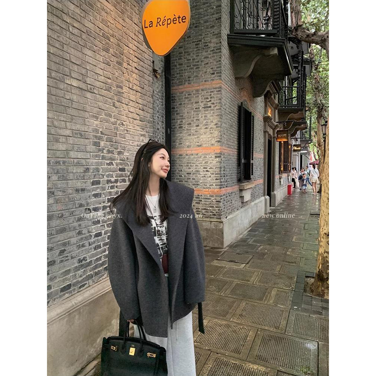 2681 #   Clearance: Qingqiu Ouyang Double-Sided Wool Coat, Short Loose Hooded Woolen Jacket for Petite Sizes