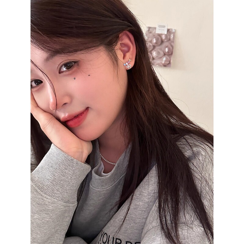 蝴蝶结彩色锆石耳钉女银针养耳洞绝美耳环2025新款爆款高级感耳饰|undefined
