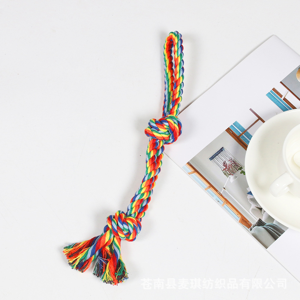 Juguetes transfronterizos para mascotas, cuerda de algodón, juguete molar para perros, juego de cuerda de algodón arcoíris resistente a la mordida