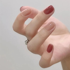 B500紅粉跳色秋日溫柔甜美少女百搭美甲成品短款穿戴甲假指甲貼片