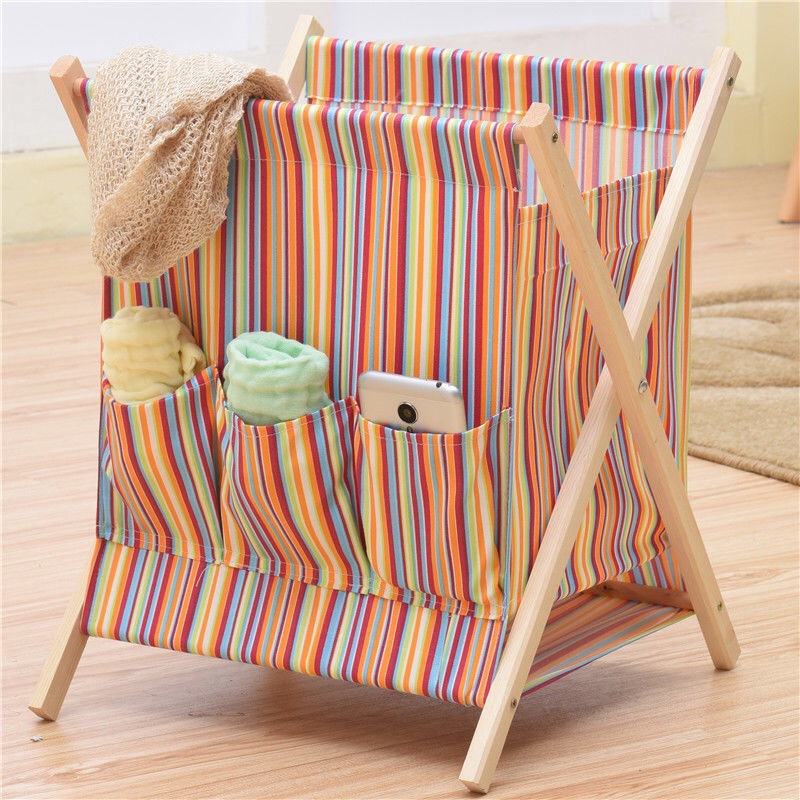 Dirty Clothes Basket Fabric Folding Solid Wood Dirty Clothes Basket Household Simple Laundry Basket Toy Snack Storage Basket