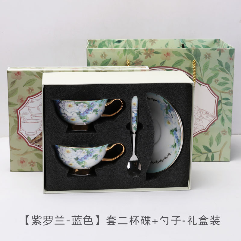 Estilo europeo elegante flor hueso China taza de café y platillo de alta gama oro británico tarde té conjunto luz lujo flor taza de té caja de regalo