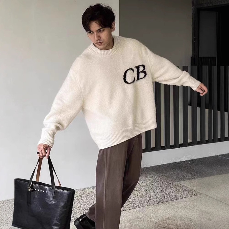 Cole Buxton Normcore Letter Cb Jacquard Knitwear Niche High Street Men's and Women's Loose Casual Round Neck Knitwear