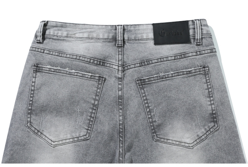 2023 Spring/Summer new solid-color jeans for men, washed light gray distressed pants with frayed edges, American straight-leg pants pic 22