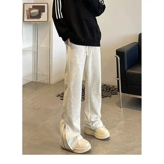 美式小众长裤高街时尚百搭拉链开叉微喇卫裤男女潮流嘻哈休闲裤