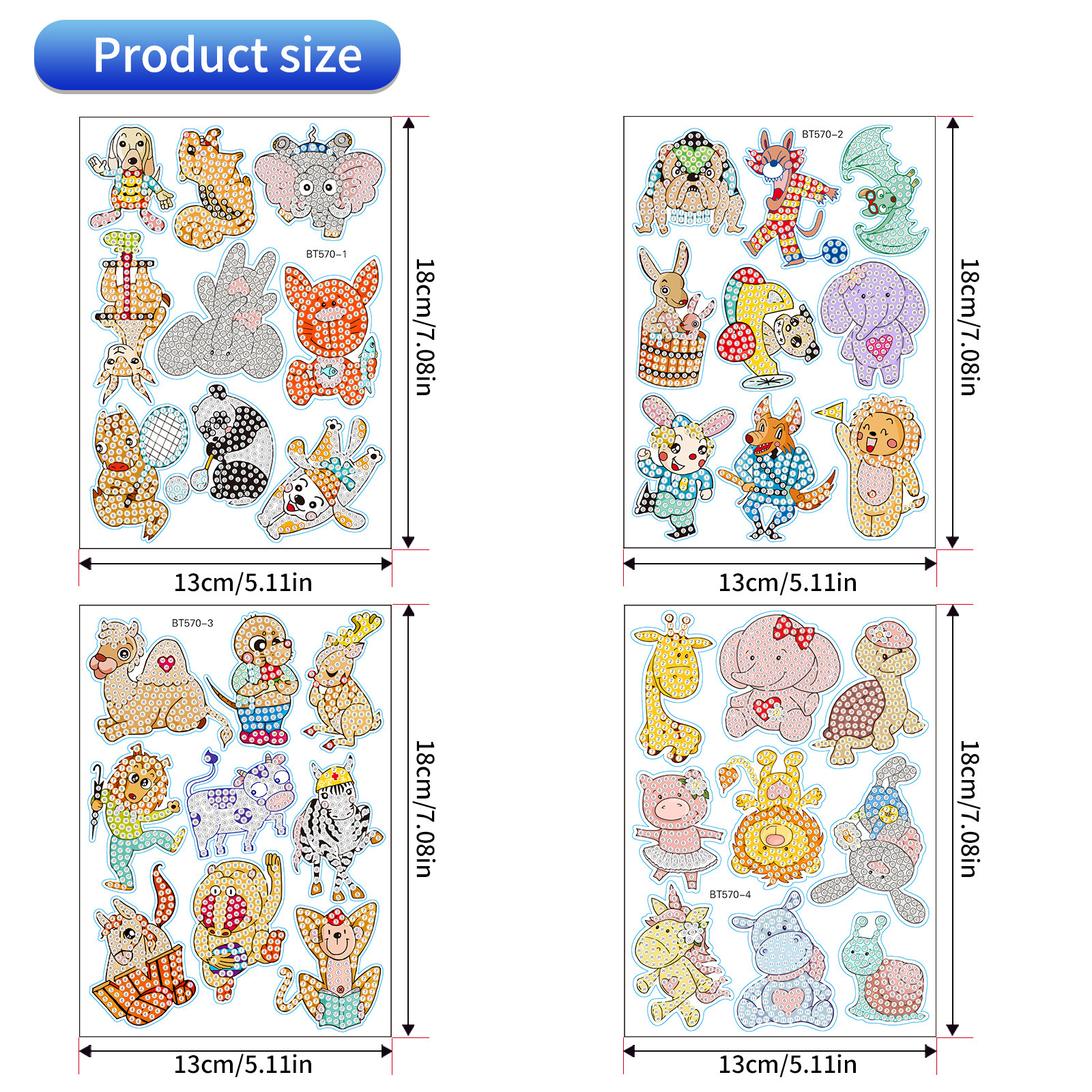 Pegatinas de animales de dibujos animados transfronterizas, pintura de diamantes DIY hecha a mano sin marco, pegatinas aleatorias decorativas, pintura de diamantes al por mayor