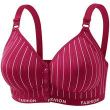 工厂直批跨境条纹妈妈款哺乳无痕大码D杯文胸 聚拢前钮扣喂奶内衣