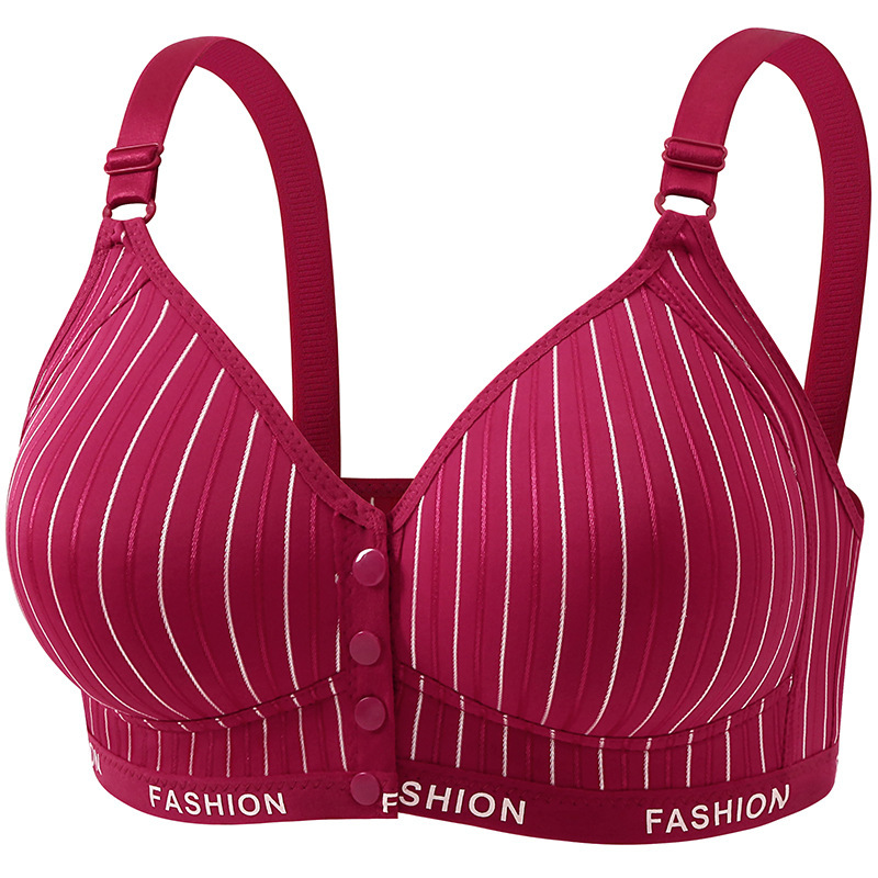 Factory Direct Approval Cross-Border Striped Nursing Seamless Plus-Size D Cup Bra with Front Button for Breastfeeding