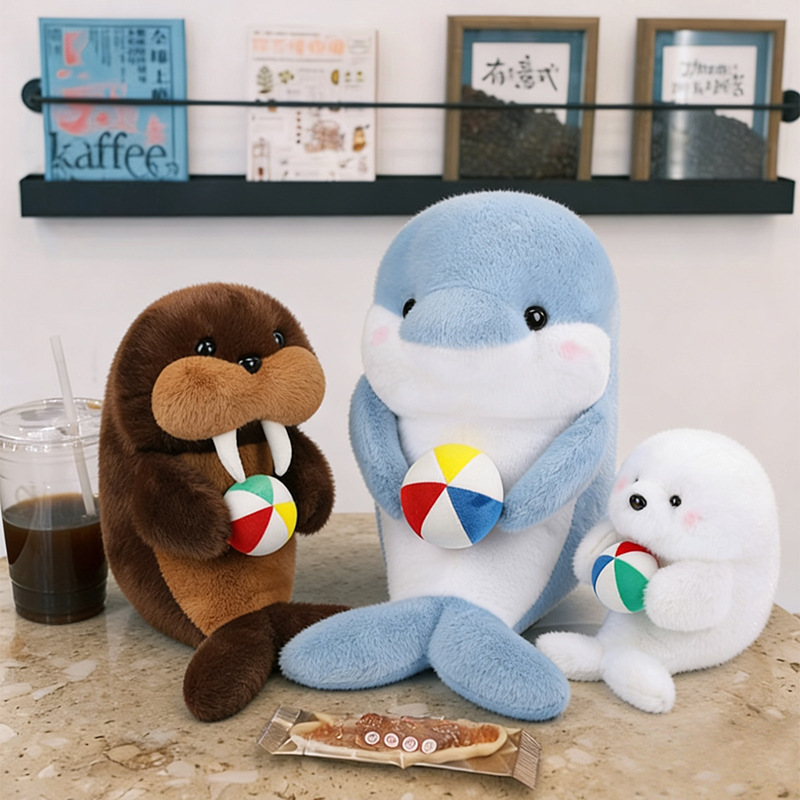 New Style Plush Toys of Sea Lions, Seals, and Dolphins; Ocean Animal Stuffed Toys; Claw Machine Dolls; Children's Birthday Gifts