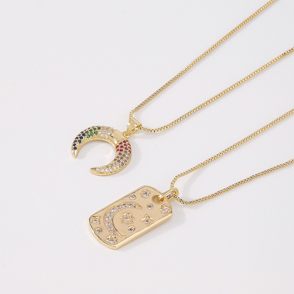 fashion star crescent square brand copper zircon necklace wholesale