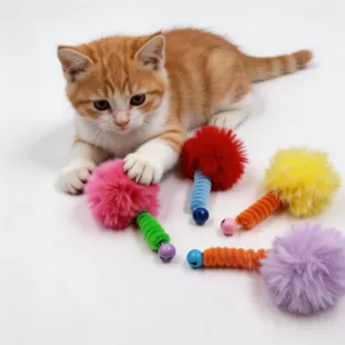 Игрушка для кошек с помпоном палочкой и бубенцом
