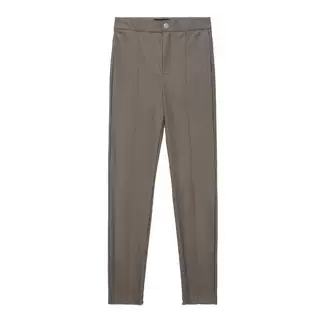 Women's Fashionable Casual Figure Flattering Faux Leather High Waist Leggings - Brown - View 1