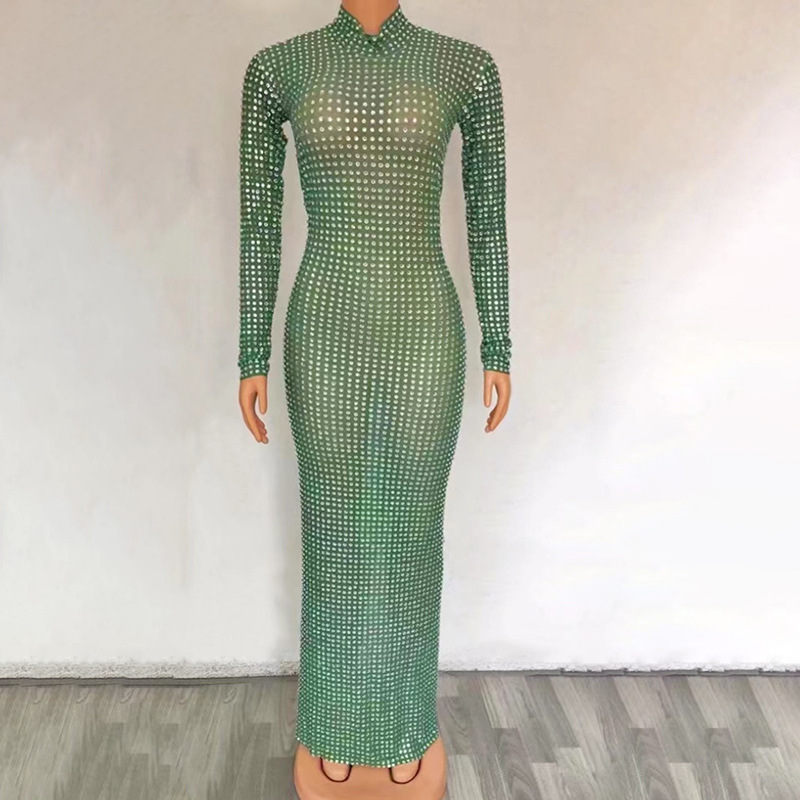 Vêtements pour femmes Novans Spring New Sparkling White Diamond Élégante fente dans le dos Longue longueur au sol Robe de soirée noire slim_voghion.com