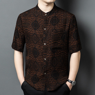 Heavy Xiangyun Yarn Tang Suit Men's Downing Silk Short-sleeved Middle-aged Dad Zen Tea Suit Chinese Silk Summer Suit Chinese Men's Suit