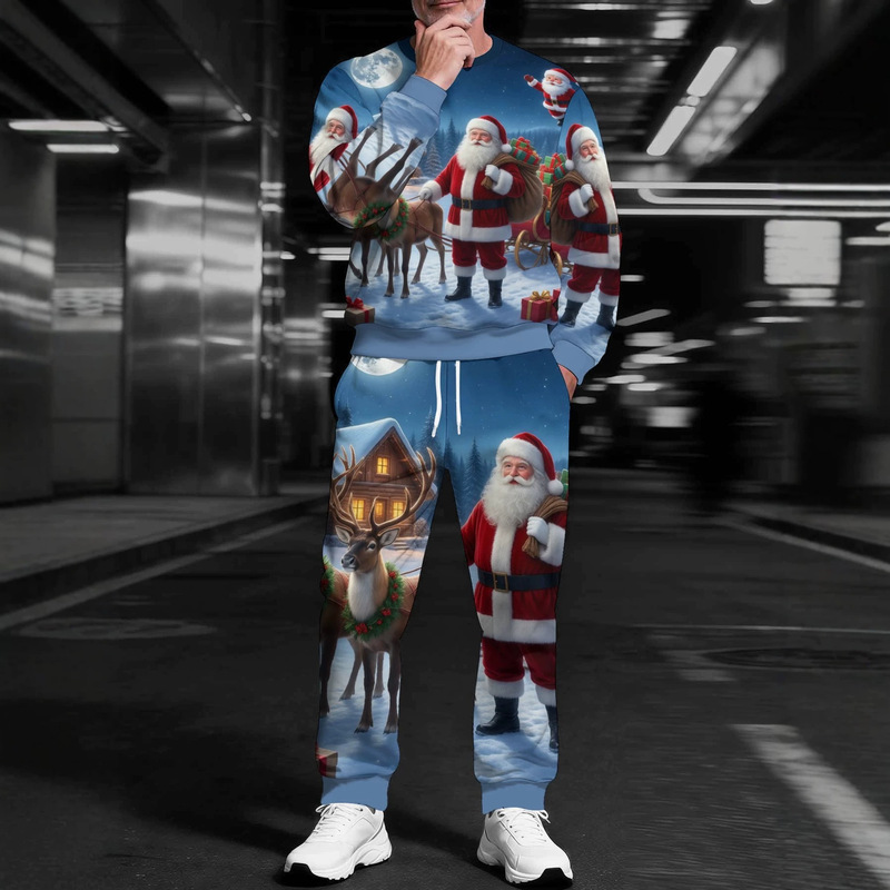 European and American style digital print Christmas collection, round-neck sweatshirt and men's sportswear casual set European and American style digital print Christmas collection, round-neck sweatshirt and men's sportswear casual set
