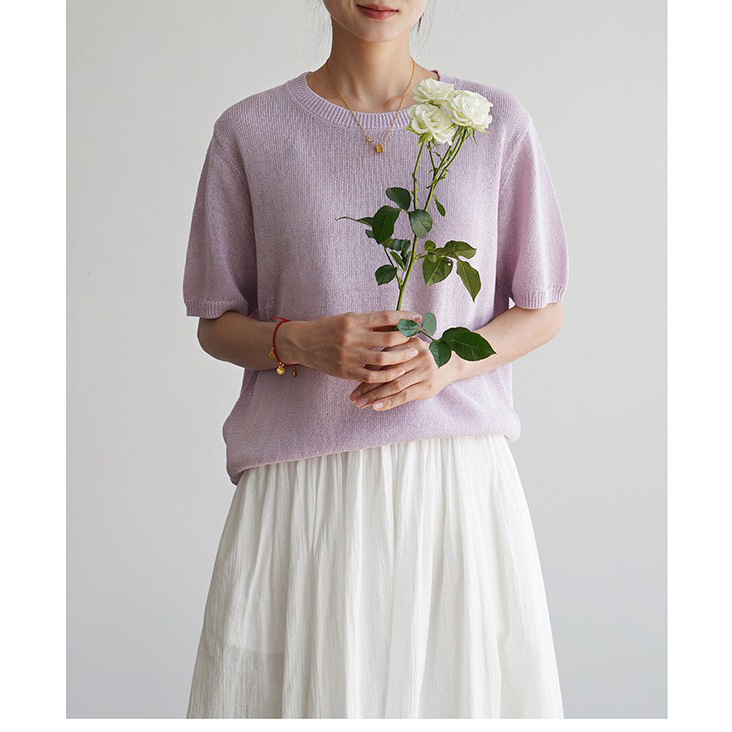 So Cool! Japanese Imported Washi Yarn Soft and Wonderful Round Neck Short-Sleeved Top Knitwear for Women Spring and Summer So Cool! Japanese Imported Washi Yarn Soft and Wonderful Round Neck Short-Sleeved Top Knitwear for Women Spring and Summer
