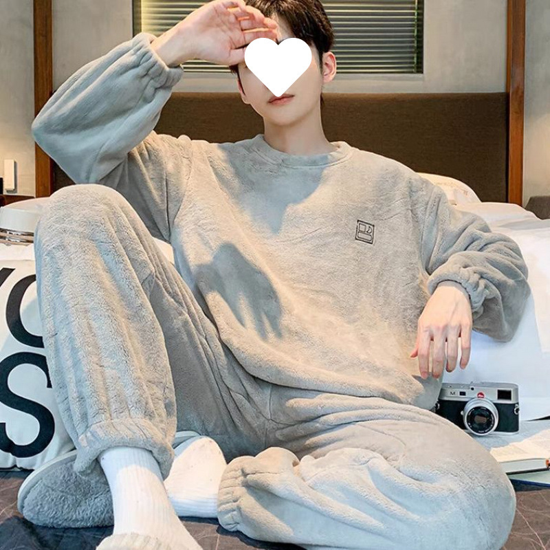 男士睡衣冬季珊瑚绒加厚加绒保暖睡衣男冬天法兰绒青年套装家居服