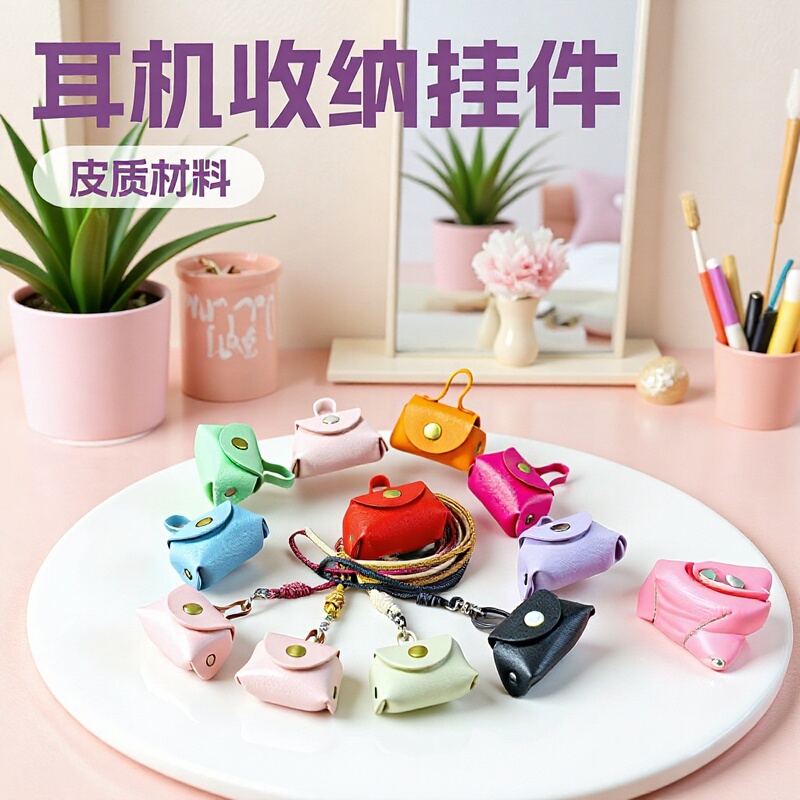 Leather Mini Wallet Necklace Pendant, Niche High-End Style, Earphone Storage Bag with Lanyard, Fashionable Mini Wallet Pendant