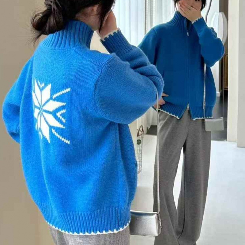 Coreano de color sólido delgado chaqueta de tejido con solapa 2025 nuevo bolsillo casual simple corto cardigan con cremallera